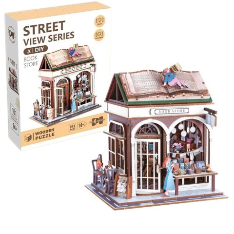 Uliczny zakątek drewniane puzzle 3D księgarnia