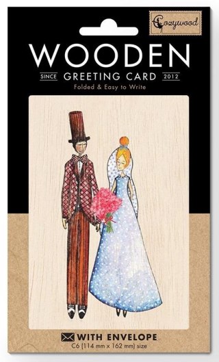 Karnet drewniany C6 + koperta Ślub Para Młoda
