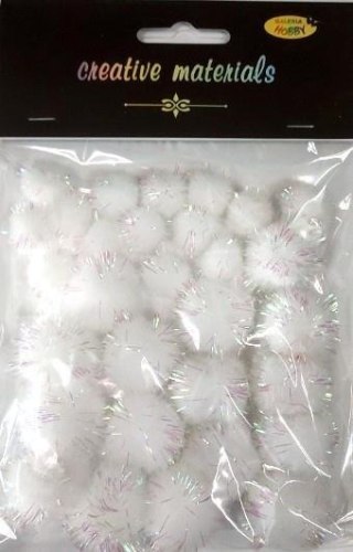 Pompony glitter białe 15x25mm 30szt