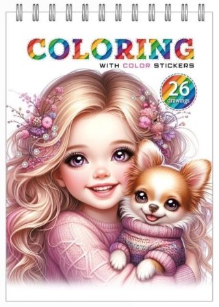 Kolorowanka 148x210 z naklejkami 12 stron Dziewcz