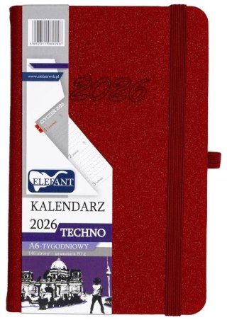 Kalendarz 2026 A6 tygodniowy Techno czerwony