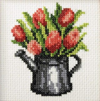 Haft krzyżykowy - Tulipany w konewce