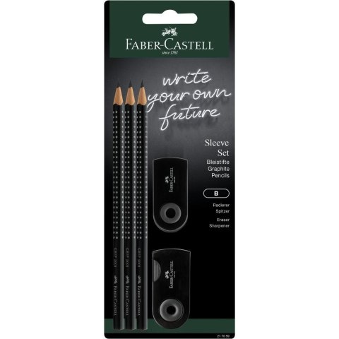 Zestaw 3 ołówki Grip + gumka + temperówka Sleeve