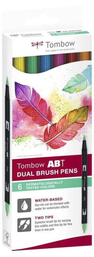Flamastry Brush pen dwustronne 6 kolorów