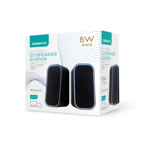 OMEGA SPEAKERS GŁOŚNIKI 2.0 6W RMS USB 3.5 mm Audio RGB BLUETOOTH Black Tower [46147]