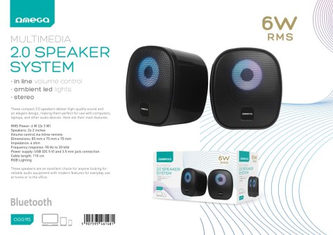 OMEGA SPEAKERS GŁOŚNIKI 2.0 6W RMS USB 3.5 mm Audio RGB Black Round [46148]