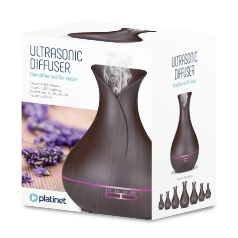 PLATINET AROMA DIFFUSER HUMIDIFIER NAWILŻACZ POWIETRZA BROWN DARK WOOD 400ML + 10ML LAVENDER ESSENTIAL OIL [45519]