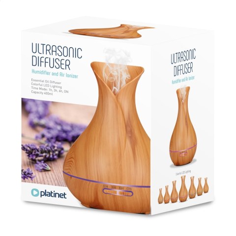 PLATINET AROMA DIFFUSER HUMIDIFIER NAWILŻACZ POWIETRZA BROWN LIGHT WOOD 400ML + 10ML LAVENDER ESSENTIAL OIL [45520]