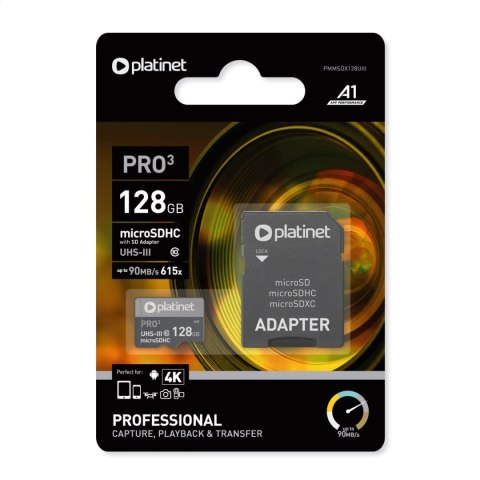 PLATINET microSDXC + ADAPTER SD 128GB class10 U3 A1 90MB/s [42910]