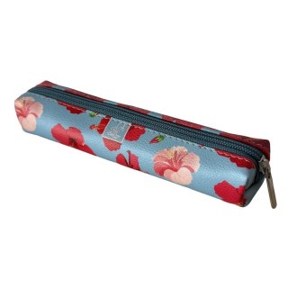 Piórnik mini prostkąt Hibiskusy w jeansie