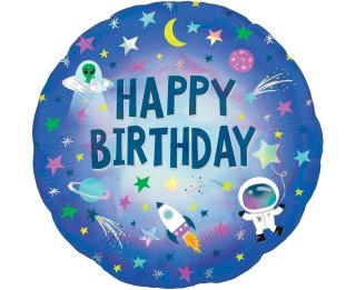 Balon foliowy holo Happy Birthday Kosmos 46cm
