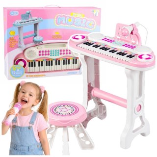 Pianinko elektroniczne + stołek i mikrofon różowe