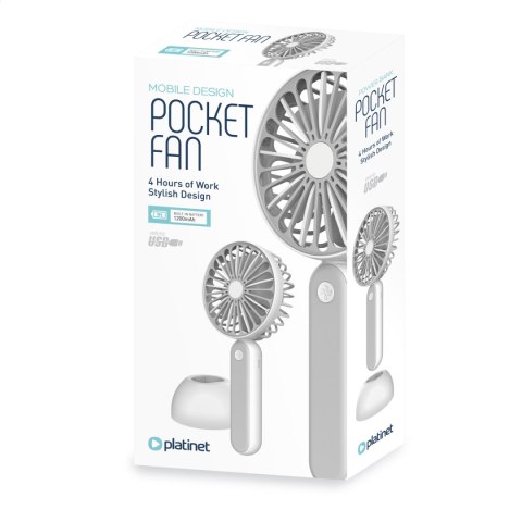 PLATINET RECHARGEABLE DESK FAN WENTYLATOR 1200MAH WHITE/GREY [45246]
