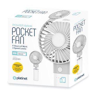 PLATINET RECHARGEABLE DESK FAN WENTYLATOR POWER BANK 4000 mAh WHITE/GREY [45237]