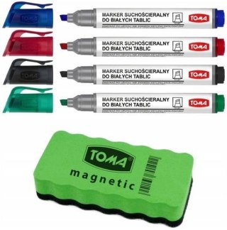 Marker do tablic białych 4 kolory + gąbka TOMA