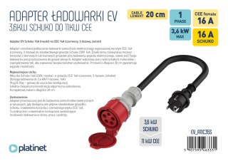 PLATINET EV ADAPTER 11KW CEE female to 3.5KW Schuko plug single-phase, max 3.68KW @16A,0.2M
