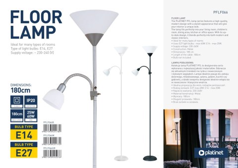 PLATINET FLOOR LAMP LAMPA PODŁOGOWA E27+E14 WHITE [45177]