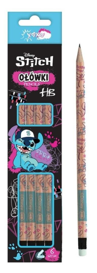 Olówek z gumką Stitch Black 6szt