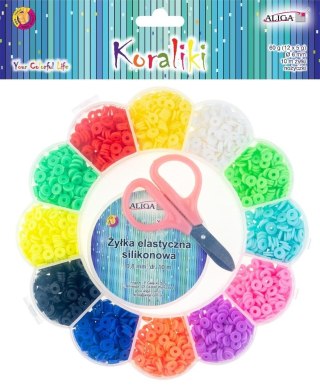 Koraliki gumowe 6mm, żyłka 10m, nożyczki MIX
