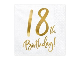 Serwetki 18th Birthday biały 33x33cm 20szt