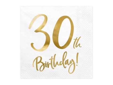 Serwetki 30th Birthday białe 33x33cm 20szt