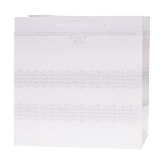 Torebka Lux 37x37x20cm brokat biała ROZETTE