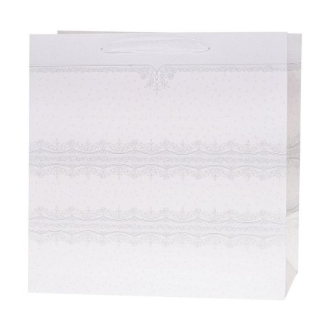 Torebka Lux 37x37x20cm brokat biała ROZETTE
