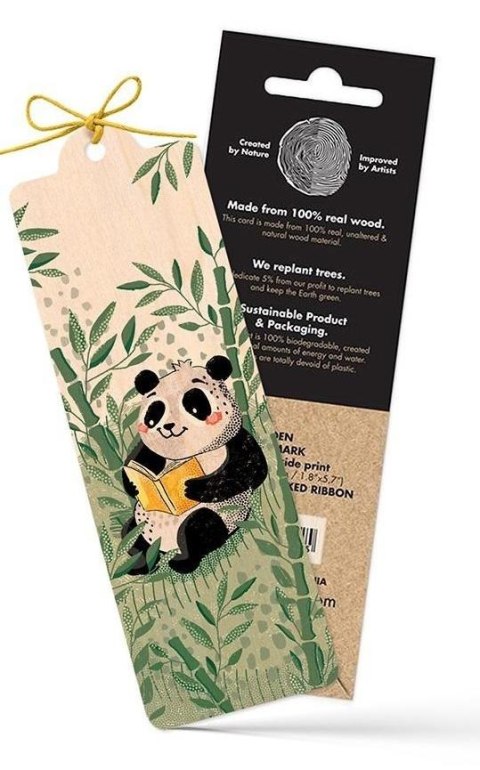 Zakładka drewniana Panda i książka