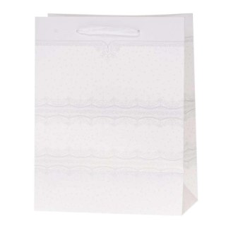 Torebka Lux 26x32x12cm brokat biała ROZETTE