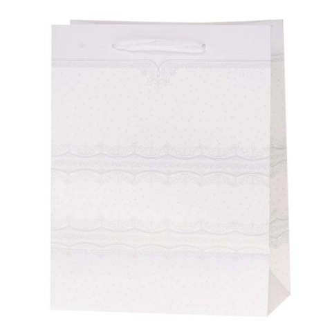 Torebka Lux 26x32x12cm brokat biała ROZETTE