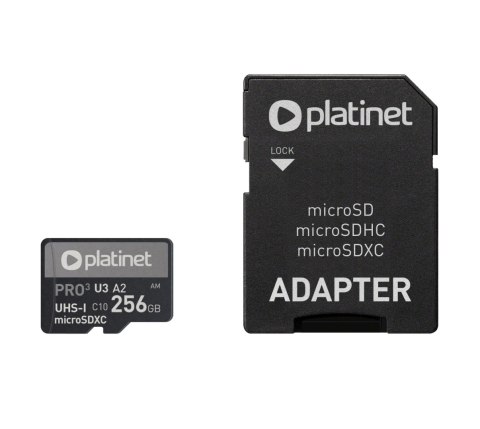 PLATINET microSDXC + ADAPTER SD 256GB class10 U3 A2 90MB/s [45094]