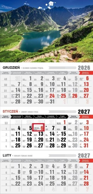 Kalendarz 2027 trójdzielny z magnesem Tatry