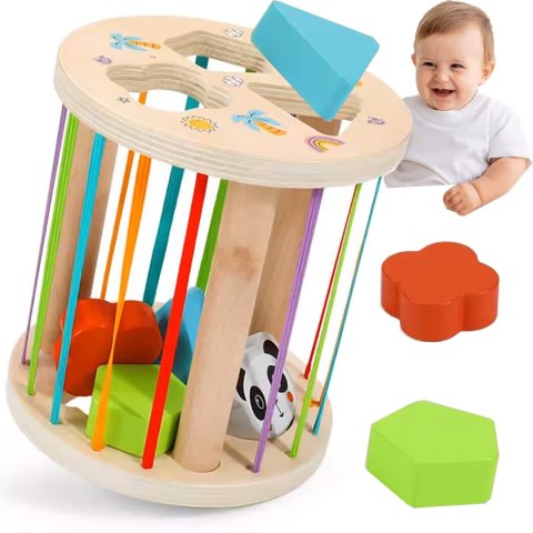 DREWNIANY SORTER KLOCKÓW ELASTYCZNA KOSTKA SENSORYCZNA MONTESSORI GUMKI 6 KLOCKÓW DREWNIANY SORTER KLOCKÓW ELASTYCZNA KOSTKA SENSORYCZNA MONTESSORI GUMKI 6 KLOCKÓW