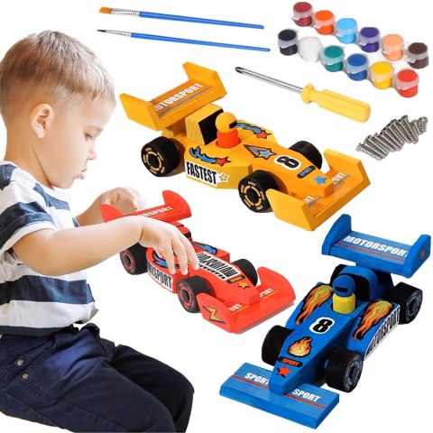 FORMUŁA 1 DREWNIANA DO SKRĘCANIA Z DREWNA MALOWANIA 3 SZTUKI + FARBY DIY FORMUŁA 1 DREWNIANA DO SKRĘCANIA Z DREWNA MALOWANIA 3 SZTUKI + FARBY DIY