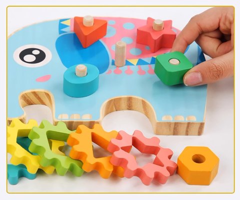 KLOCKI DREWNIANE SORTER EDUKACYJNY MONTESSORI SŁOŃ ZĘBATKI KLOCKI DREWNIANE SORTER EDUKACYJNY MONTESSORI SŁOŃ ZĘBATKI