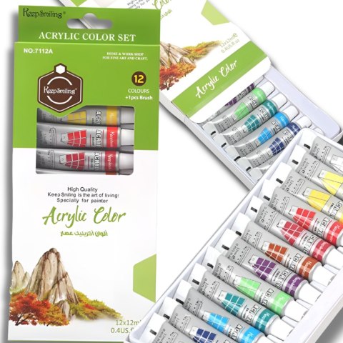 FARBY AKRYLOWE W TUBKACH ZESTAW 12 SZTUK 6ML FARBY AKRYLOWE W TUBKACH ZESTAW 12 SZTUK 6ML