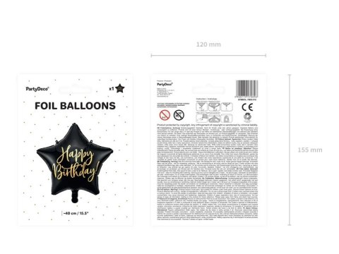 Balon foliowy urodzinowy gwiazdka Happy Birthday 40cm czarny Balon foliowy urodzinowy gwiazdka Happy Birthday 40cm czarny