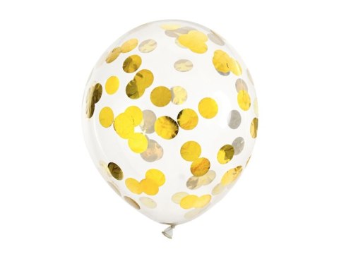 Balony transparentne z konfetti złote kółka 30cm 6 sztuk Balony transparentne z konfetti złote kółka 30cm 6 sztuk