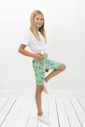 Krótkie Legginsy Dziecięce - Zielone Miętowe Krótkie Legginsy Dziecięce - Zielone Miętowe