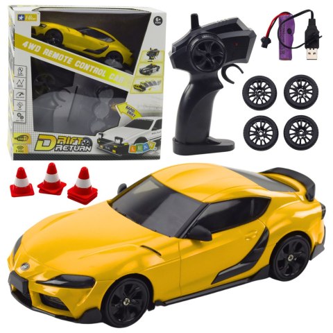 Auto Sportowe Do Driftu Wymienne Koła Zdalnie Sterowany RC 4WD Żółte Auto Sportowe Do Driftu Wymienne Koła Zdalnie Sterowany RC 4WD Żółte