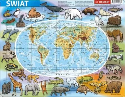 Puzzle ramkowe 72 elementy. Mapa fizyczna świata Puzzle ramkowe 72 elementy. Mapa fizyczna świata