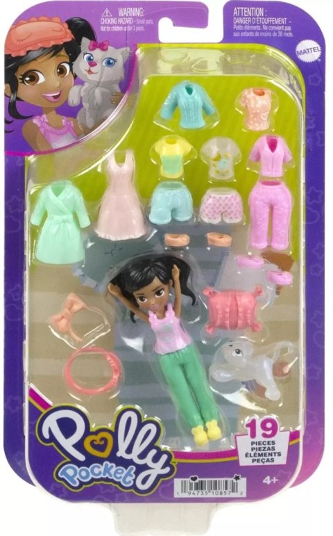Polly Pocket. HKV88 Lalka z kotkiem + 19 akcesoriów