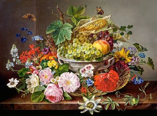 Puzzle 2000 elementów. Koszyk owoców i kwiatów