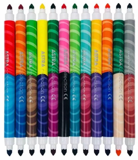 Flamastry dwustronne, 12 sztuk w 24 kolorach Flamastry dwustronne, 12 sztuk w 24 kolorach