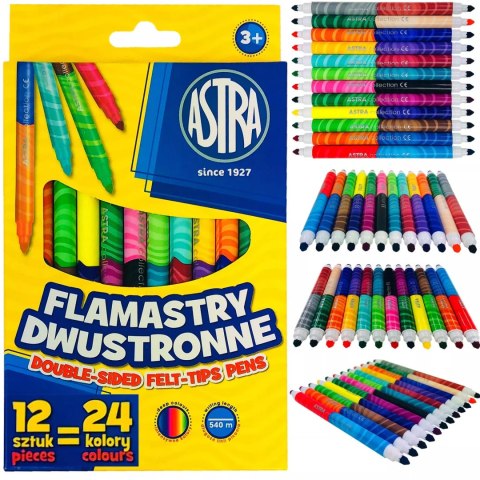 Flamastry dwustronne, 12 sztuk w 24 kolorach Flamastry dwustronne, 12 sztuk w 24 kolorach