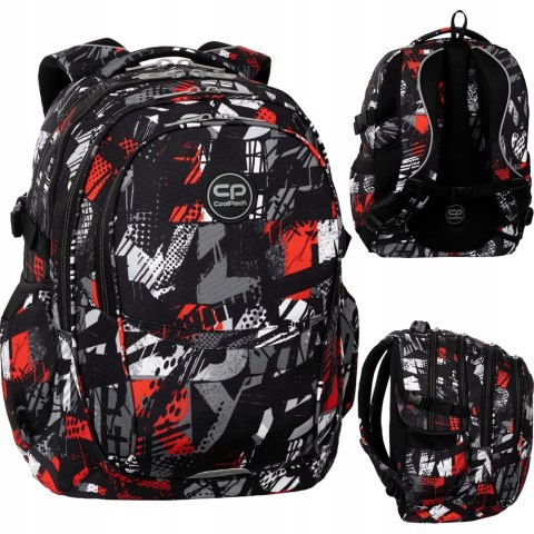 Plecak szkolny wielokomorowy CoolPack biały, czarny, Odcienie czerwieni, Odcienie szarości i srebra,