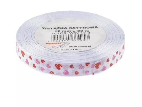Wstążka satynowa serca biała 12mmx22m Wstążka satynowa serca biała 12mmx22m