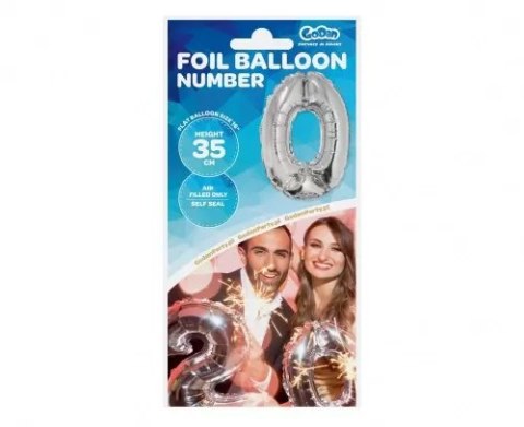 Balon foliowy "Cyfra 0", srebrna, 35cm Balon foliowy "Cyfra 0", srebrna, 35cm