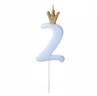 Świeczka urodzinowa 2 jasny niebieski 9,5cm