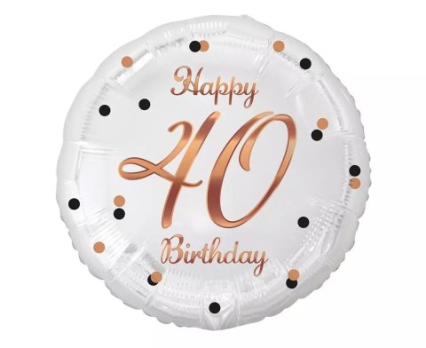 Balon foliowy Happy 40 Birthday biały 45cm Balon foliowy Happy 40 Birthday biały 45cm